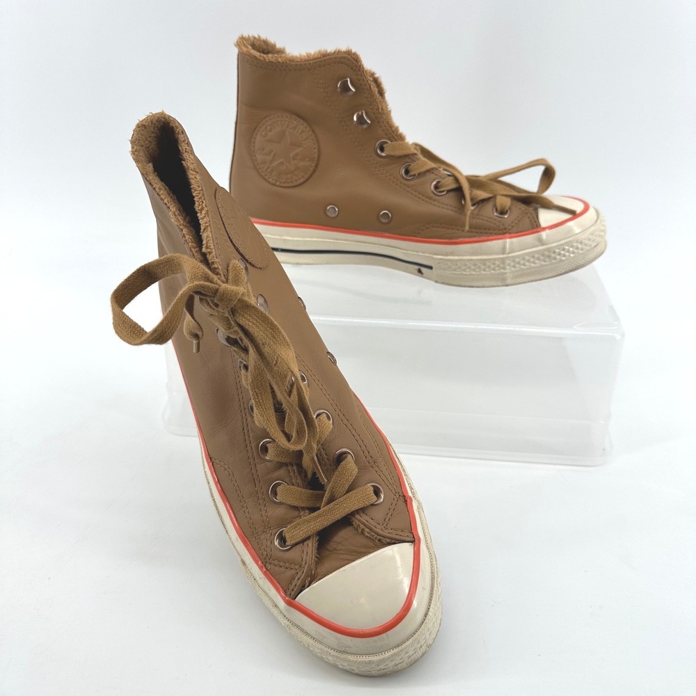 Converse Chuck Taylor 70 High Top Sneakers Women 7.5 Brown Leather Faux Fur